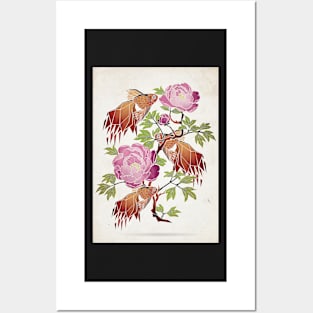 goldfish and peonies Posters and Art